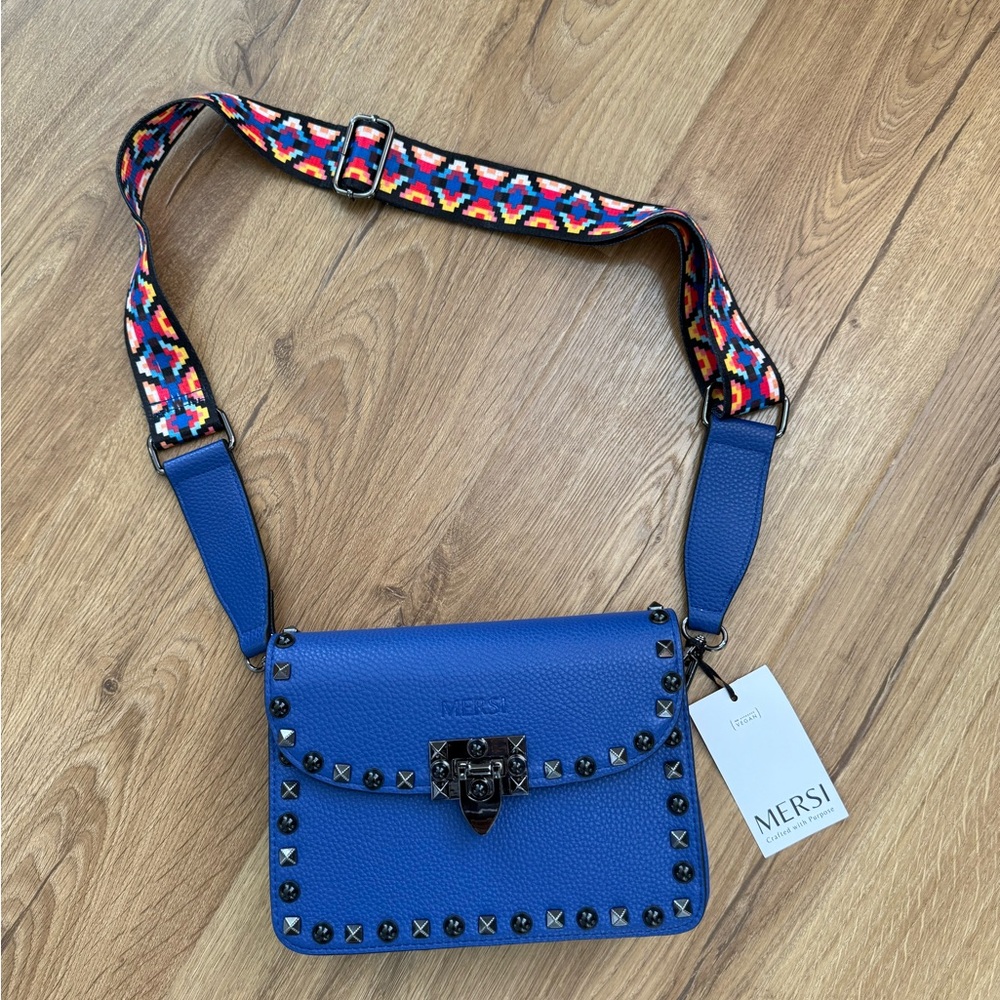 Mersi Blue Crossbody Bag with Studded Detail